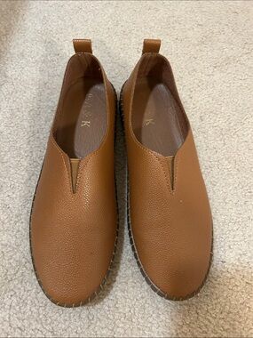 Womens Casual Slip-On Leather Loafers in Cognac Brown